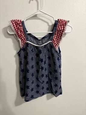 Women’s HOMEMADE Navy Star-Print Tank with Red Gingham Ruffle